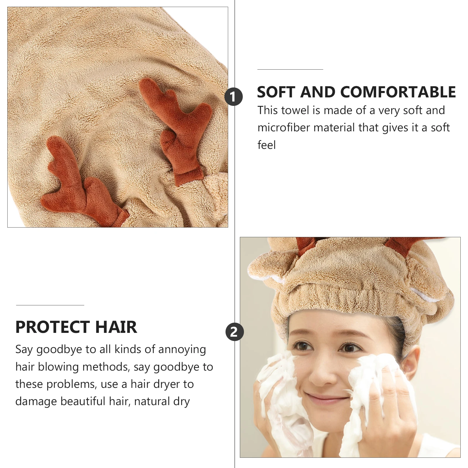 

Deer Horn Fast Drying Hair Towel Cap Ultra Absorbent Microfiber Hair Wrap For Women Quick Cap Water Absorption