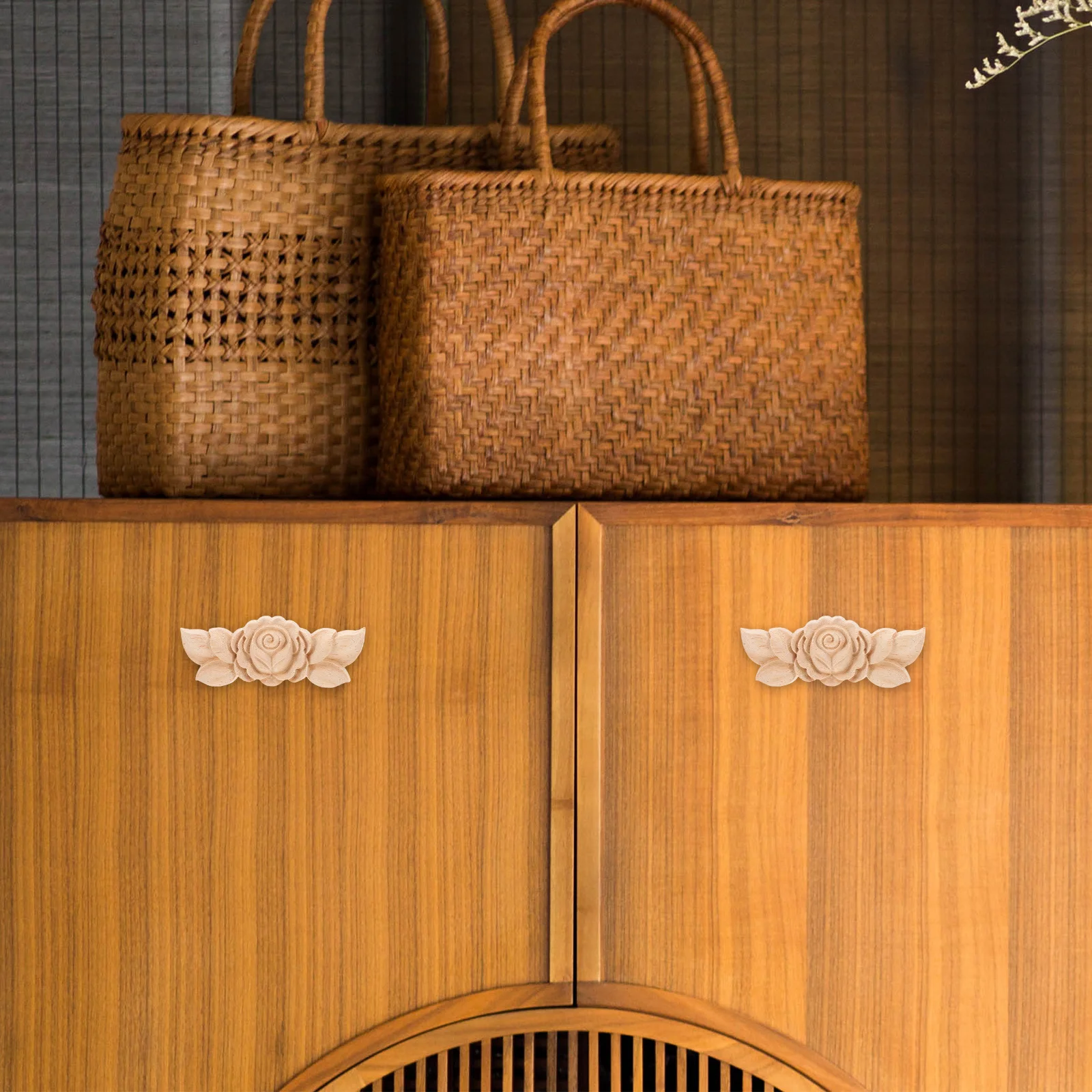 3 قطع من زينة الورد الخشبي المنحوتة غير المطلية DIY لتزيين الأثاث لباب خزانة الحائط ومرآة السرير ومرصعة السقف