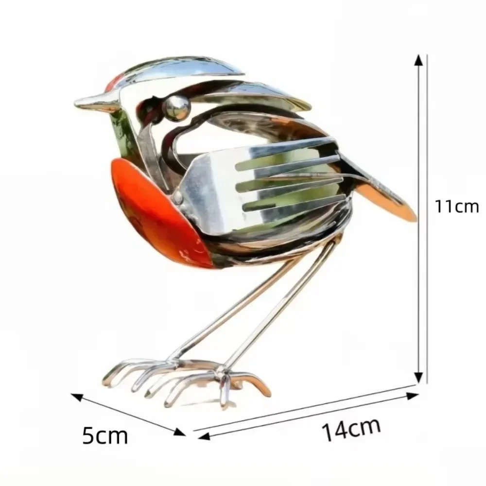 Exquisite handgefertigte Robin-Figur aus Edelstahl, Kunsthandwerk, Ornament für Büro, Arbeitszimmer, Tischplatte, Fensterbank, Heimdekoration – Detail 2