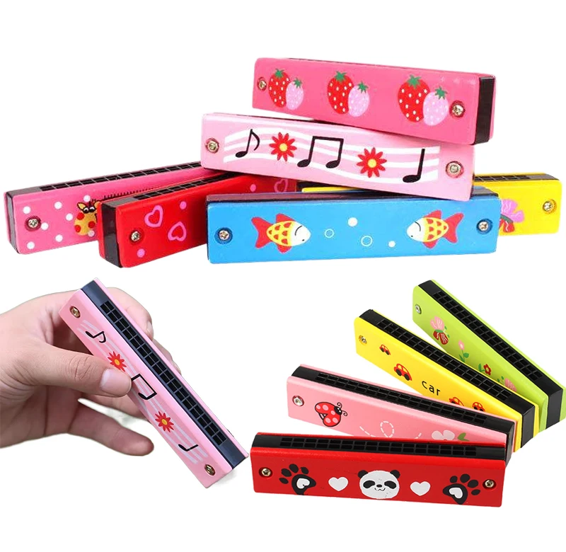 1 ~ 5 قطعة 16 حفرة هارمونيكا خشبية مناسبة للمبتدئين الموسيقى التنوير الترفيه الترفيه الدعائم لطيف الكرتون نمط TMZ