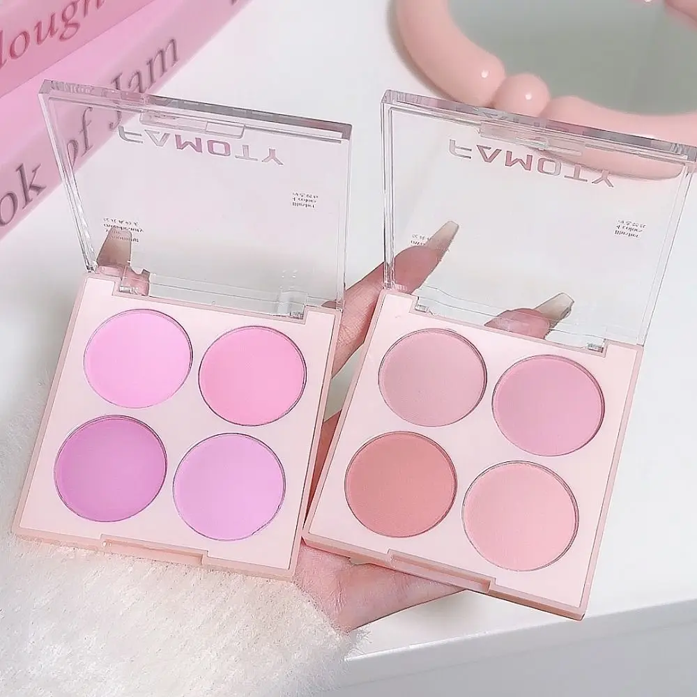 Langlebige 4-Farben-Rouge-Palette, Puder, kompakt, matt, Gesichtsnebel-Rouge, tragbar, niedrig gesättigtes Creme-Rouge-Make-up-Werkzeug