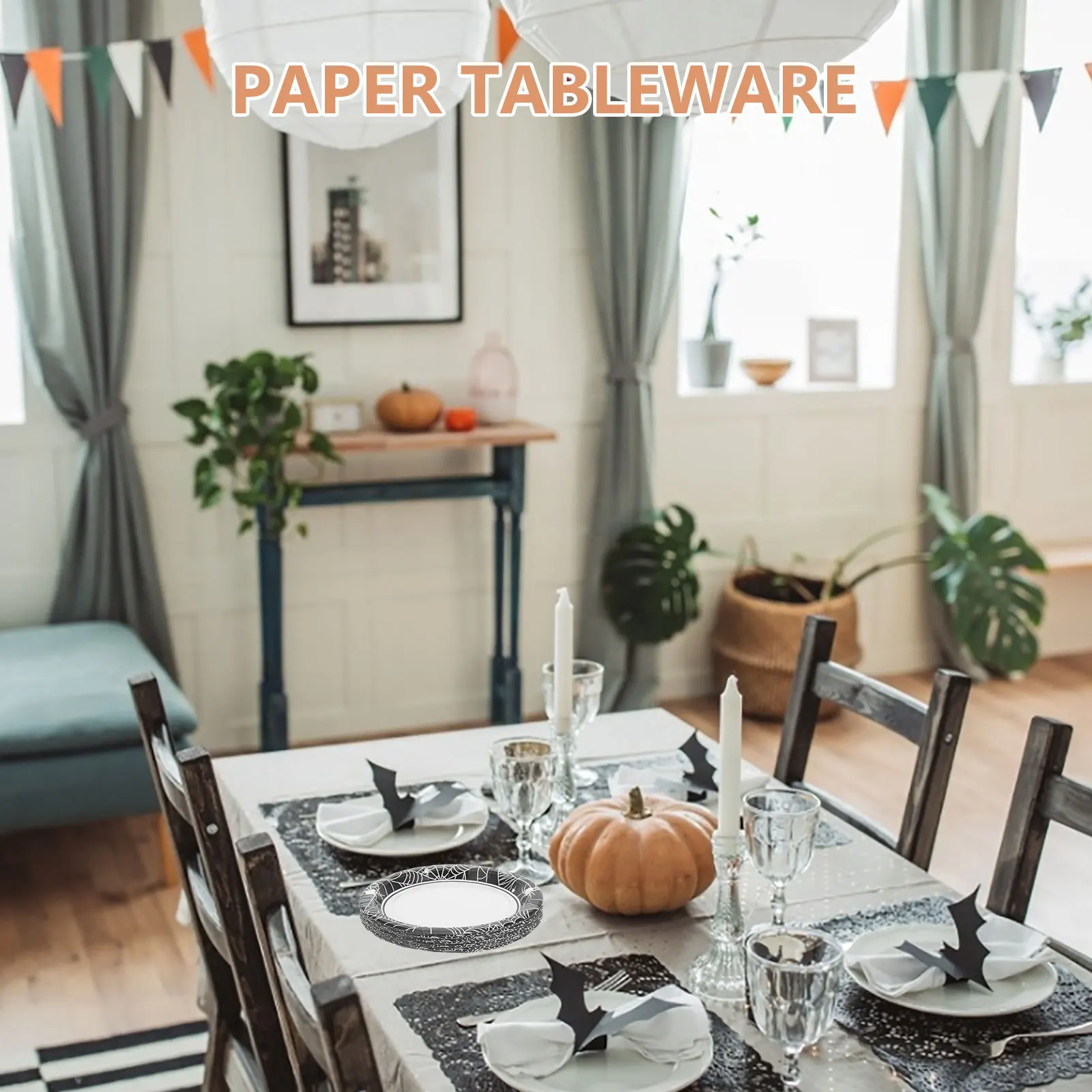 مجموعة أدوات مائدة الهالوين للاستعمال مرة واحدة على شبكة العنكبوت، أطباق المناديل والشوك، زينة حفلات مخيفة، مستلزمات أعياد الميلاد، أطباق تقديم