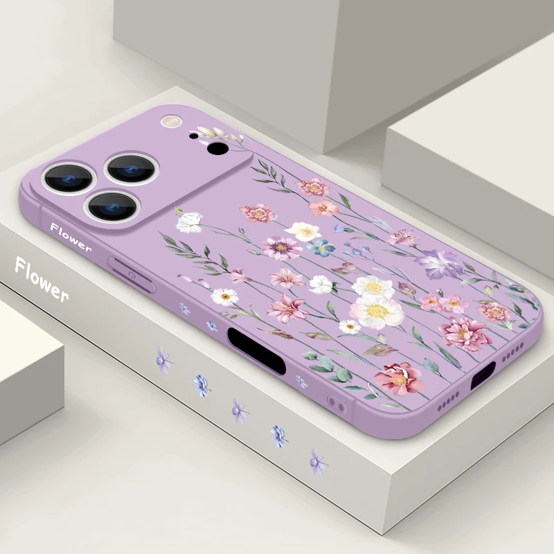 Beautiful Flowers Silicone Phone Case For iPhone Air 16e 17 16 15 Pro Max 14 13 12 Pro Max 11 Shockproof Soft TPU Painted Cover