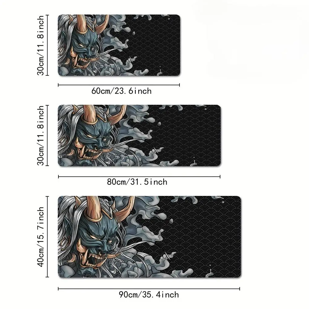 Mauspad im Ukiyo-e-Stil mit dämonischem Thema, Schreibtischunterlage mit genähtem Rand, rutschfest, langlebiges PC-Zubehör, Gaming-Matten, Mauspad-Teppich