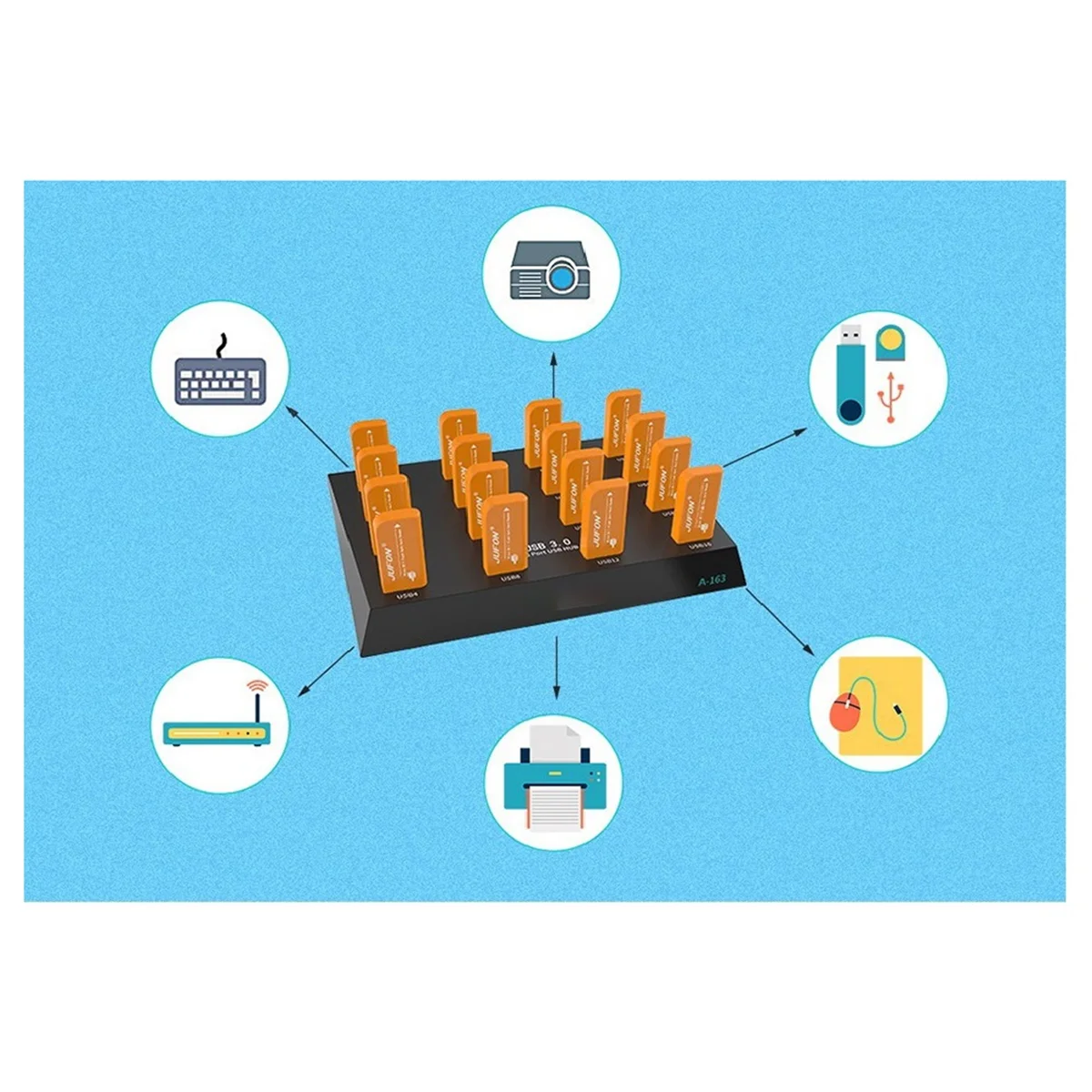 T36C A-163 25W Powered Super Data Speed 5Gbps 16 Ports USB3.0 Duplicator Hub USB Flash Driver Copier EU PLUG