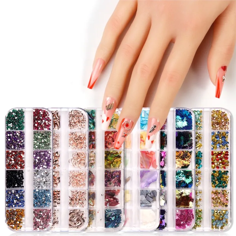 12 Grids/Set Mixed Size Nail Glitter Flakes 3D Love Heart&Butterfly Sequins Paillette Nail Glitter Sparkle Spangle Nail Sequins