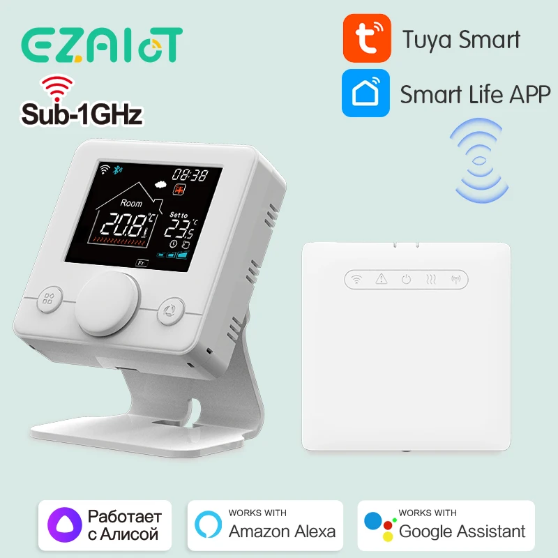 Tuya Smart Wireless Thermostat and Receiver for Boiler WiFi Programmable Room Heating Temperature Remote Controller Voice Google