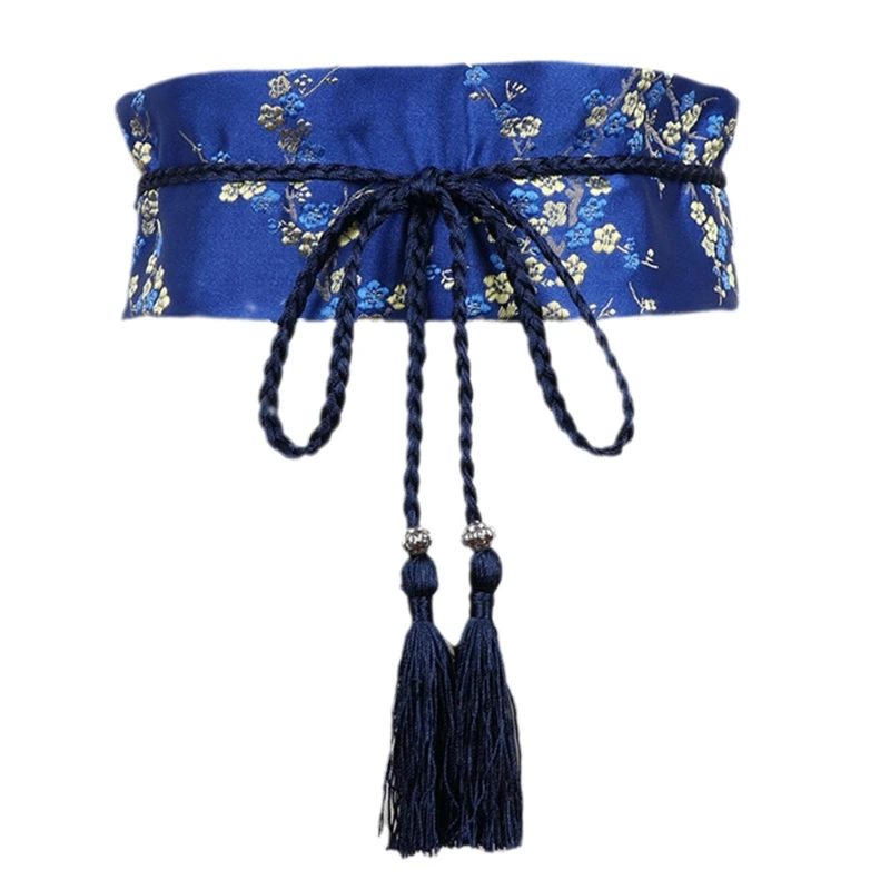 Chinese Satin Embroidered Waist Belt Hanfu Tassel Waist Cincher Obi Sash Chinese Hanfu Belt Tassels Pendant Sash Strap Waist Belts  main image 3