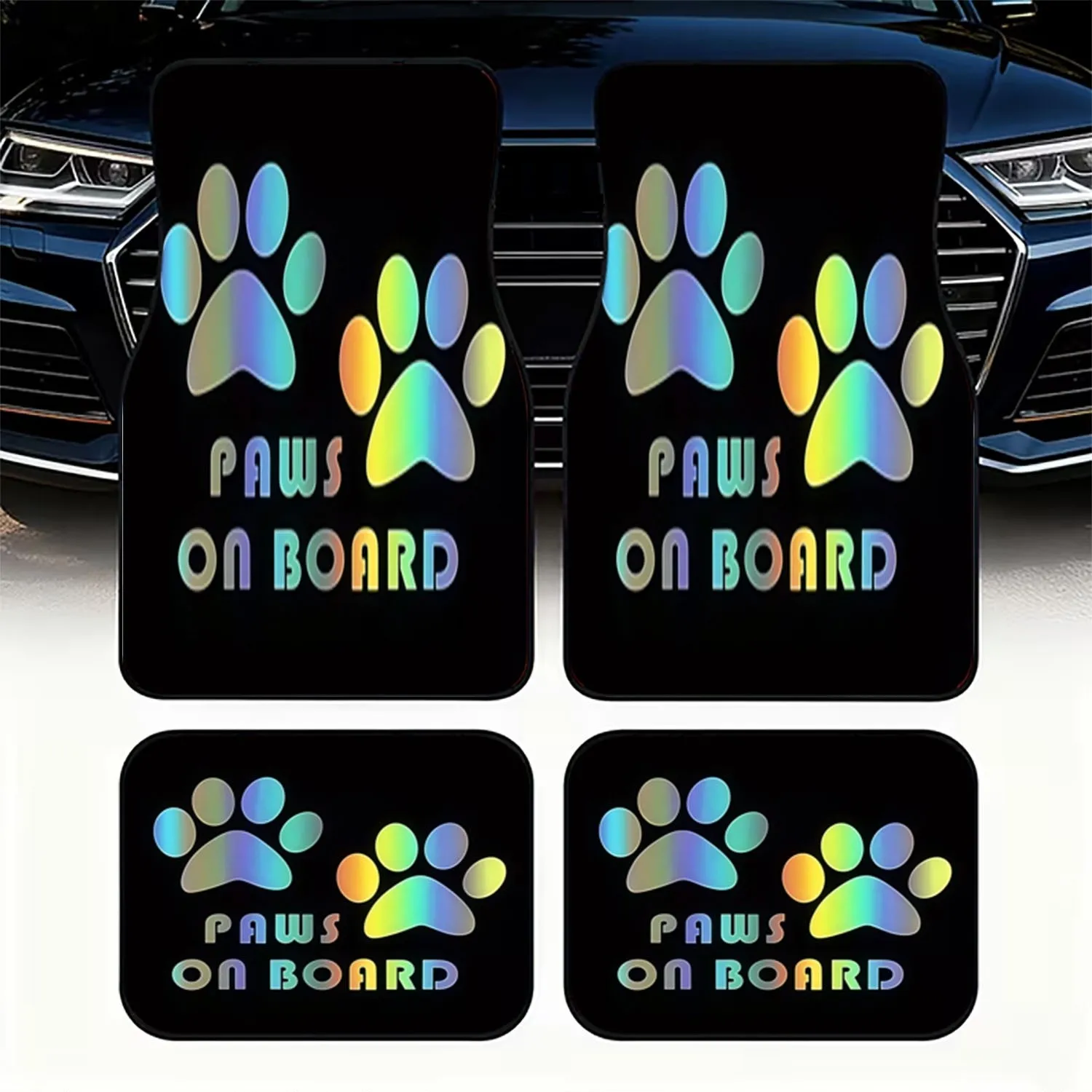 4pcs Polyester Car Floor Mats | Vibrant Paw Print Design 