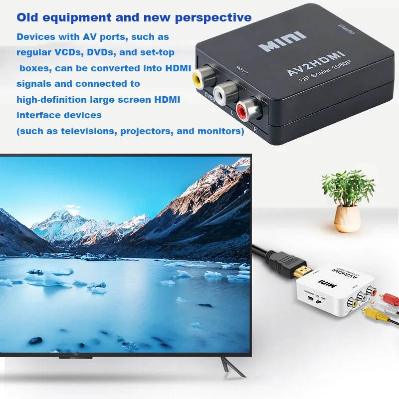 HDMI To AV RCA Adapter HDMI Converter MINI Box RCA AV CVSB LR Video Composite AV Scaler Converter For PC HDTV Projector 1080P