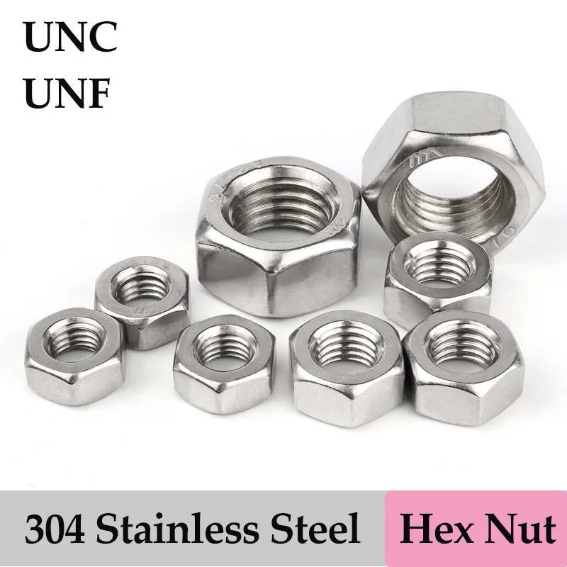 20p UNC 304 Stainless Steel Hexagon Nuts 4-40 6-32 8-32 10-24 12-24 1/4-20 3/4-16 Inch American Thread Hex Nuts for Screws Bolts