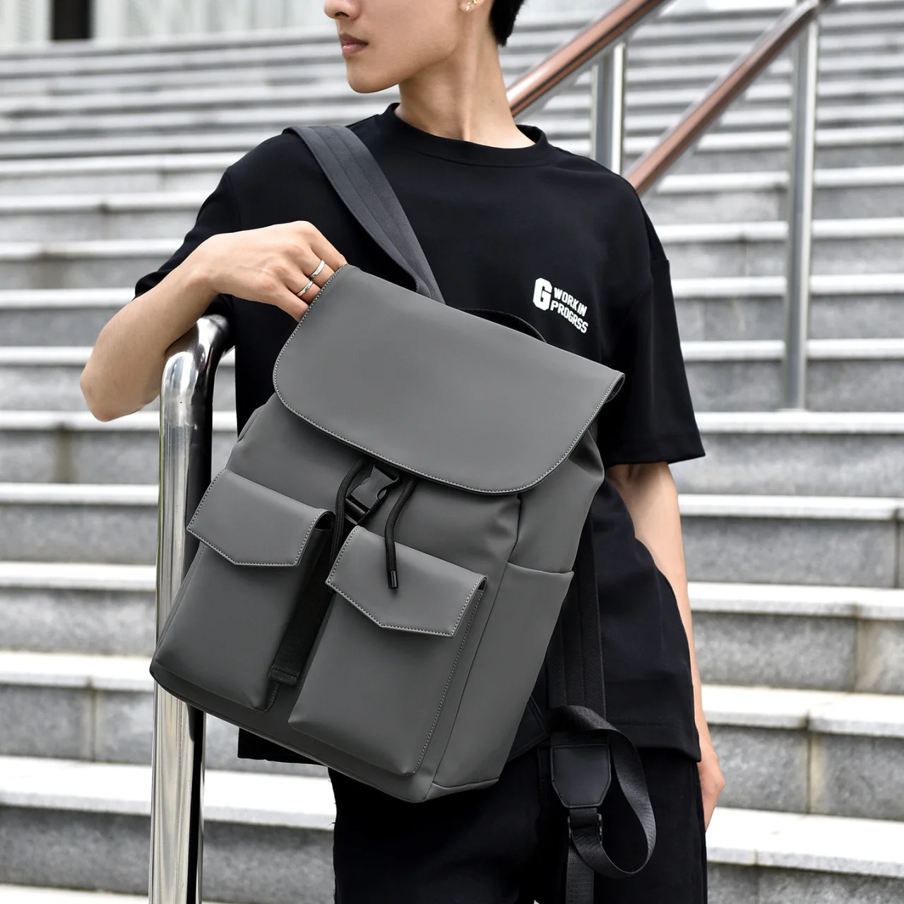 Large Capacity Drawstring Laptop Backpack Unisex Casual Travel Hiking Daypack Water Repellent Outdoor Commuter Rucksack