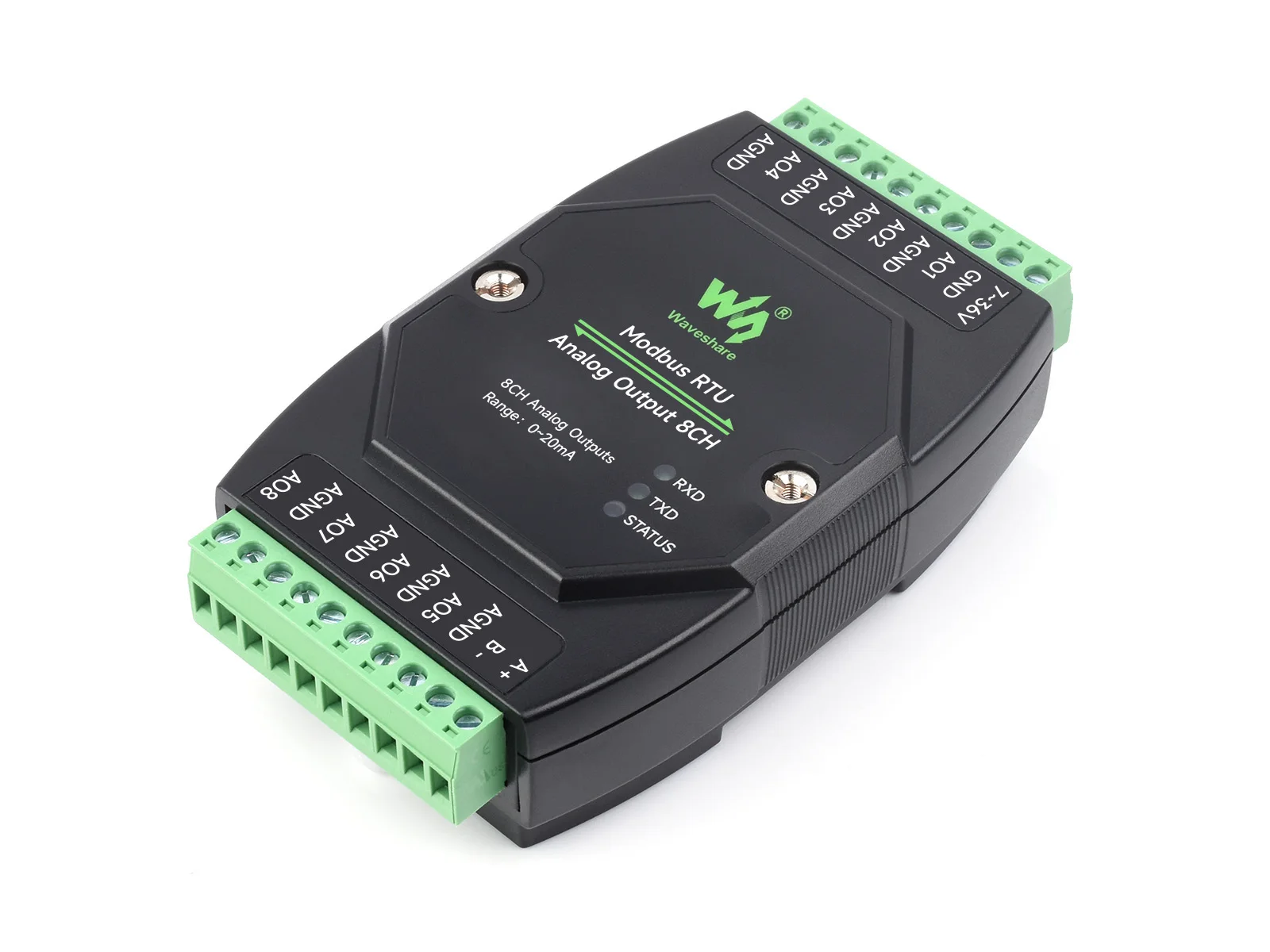 Industrial 8-Ch Analog Output Module, Supports 8-Ch Current Output,Modbus RTU Protocol,DC 7~36V, Modbus RTU Protocol