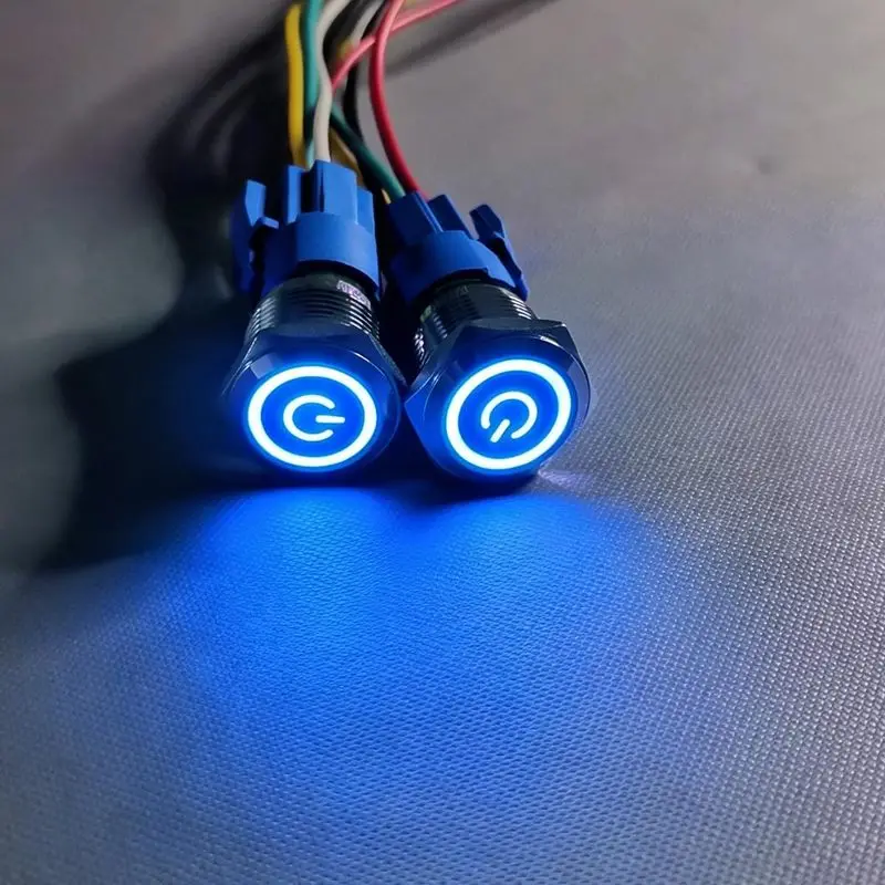 2Pcs 16mm Push Button Switch 12V-24V/Power Symbol LED 1NO1NC SPDT ON Off Waterproof Toggle Switch with Wire Socket Plug