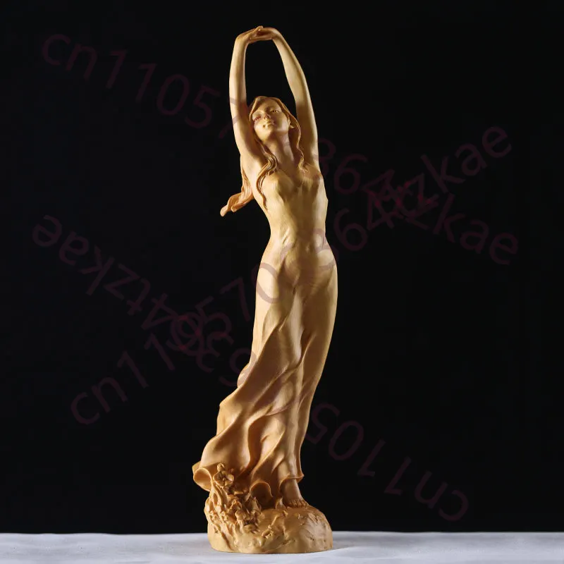 

Hand Carved Wooden Beauty Girl Statue Figurine Sculpture - Standing Dance Pose Elegant Artistic Ornament Home Office Desk Shelf