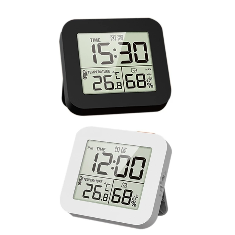 

Easy To Read Battery Operated Alarm Clock Desk Clock with Temperature and Humidity Display for Home Use Travel Clock