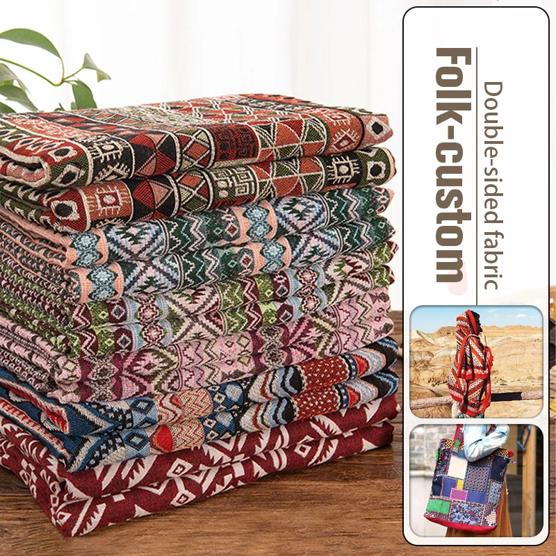 

100*150cm Retro National Style Cotton Linen Fabric Tribal Totem Jacquard Fabric Diy Garment Pillow Tablecloth Curtain Patchwork