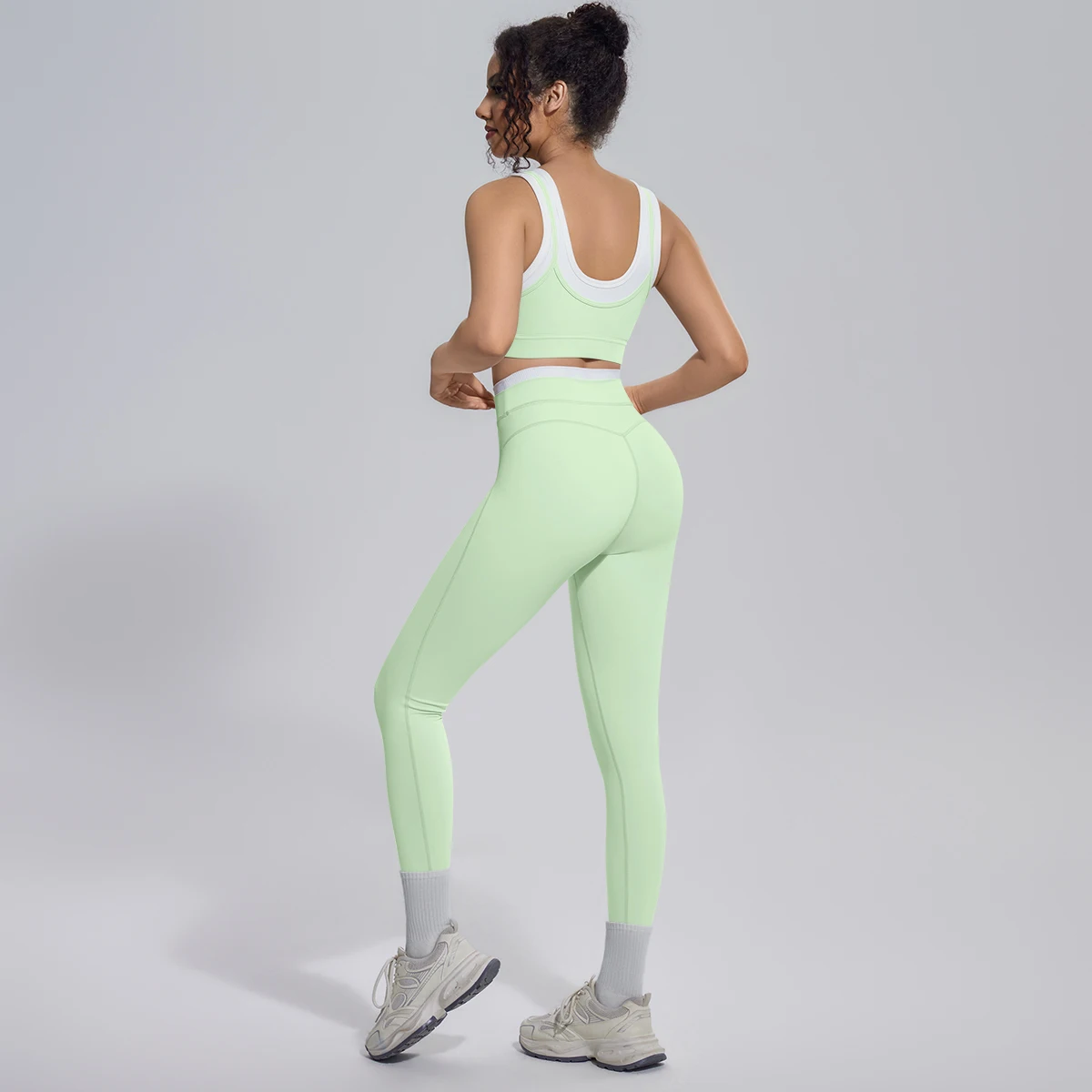 Rooftrellen 2-teiliges Yoga-Set für Damen, sexy Sport-BH, Yoga-Top mit Brustpolster, Farbblock-Design, Yoga-Hose mit Po-Formung, Damen-Fitness-Set – Detail 29