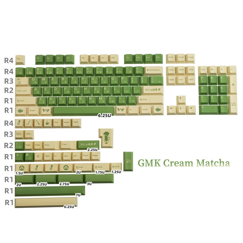 

GMK Cream Matcha Keycaps PBT Dye Subbed Japanese Key Caps Cherry Profile Keycap With 2.25U 2.75U 3U 7U Spacebar ISO Enter