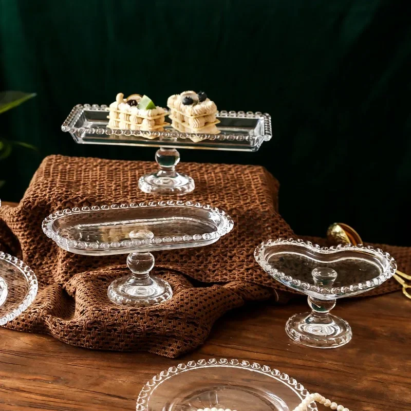 

Nordic Style Glass Cake Stand with Pedestal, Elegant Dessert Plate for Afternoon Tea Party, Modern Snack Fruit Serving Tray