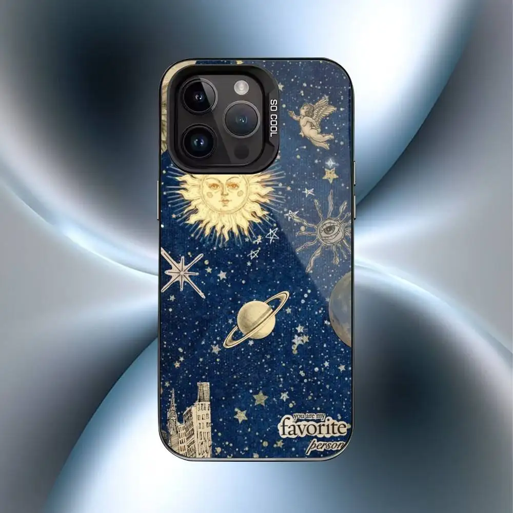 Coque de téléphone magnétique rétro Tarot Sun Moon Stars, étui antichoc mat pour iPhone17,16,15,14,13,12,11 Plus,Pro Max Black Candy