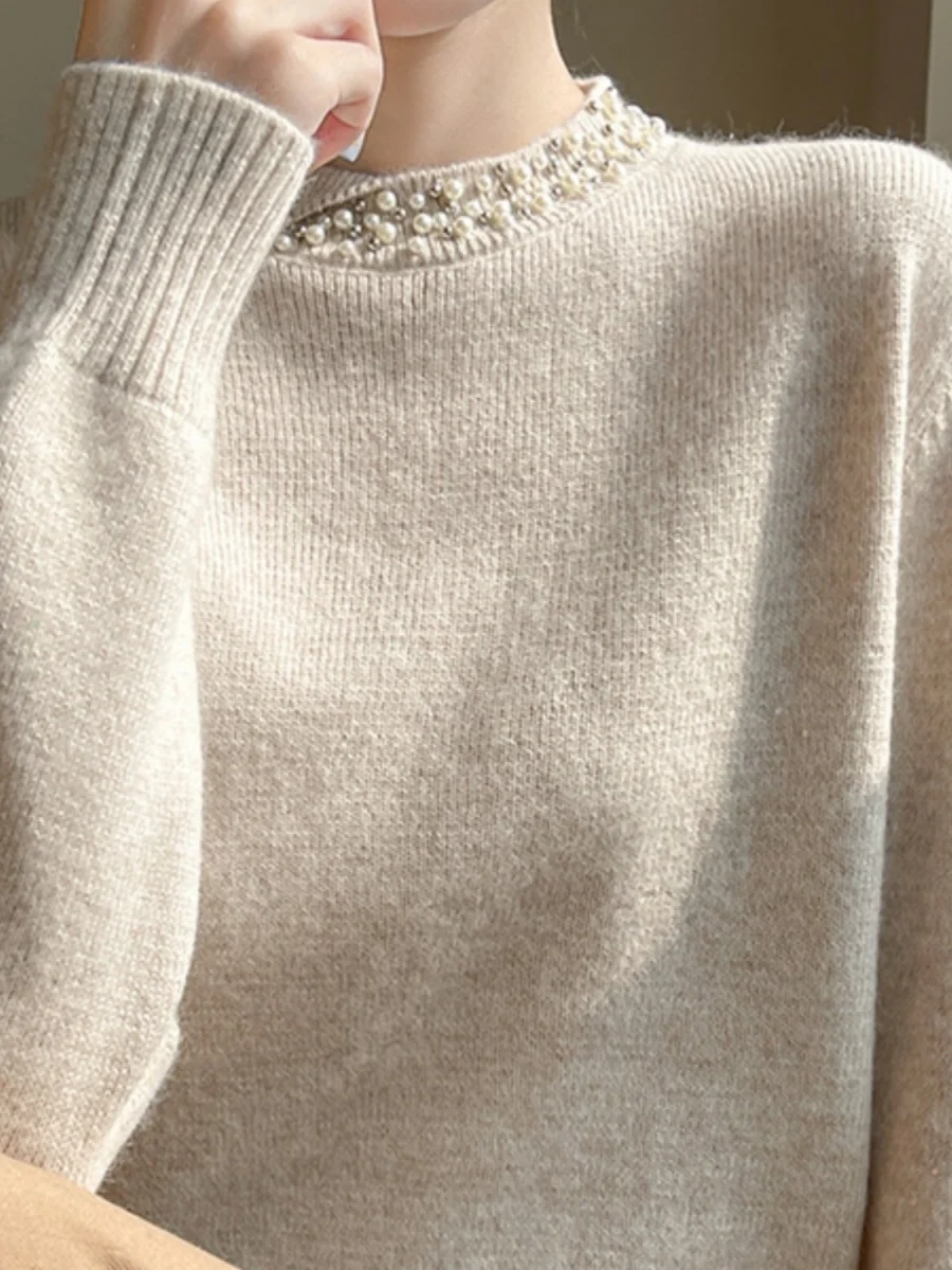 Korean Sle Loose Slimming Sequin Base irt Women's Autumn Winter Faionable Inner Wear plus Size Knitted Sweater Outerwear