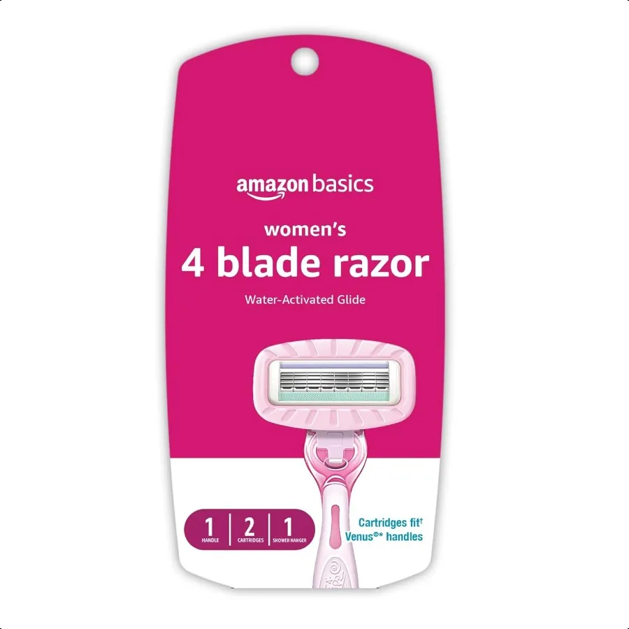 

Basics Women's 4 Blade Razor for Women Fits AmazonBasics and Venus Handles Moisturizing Surround 4 Count Includes 1 Handle 2 Ca