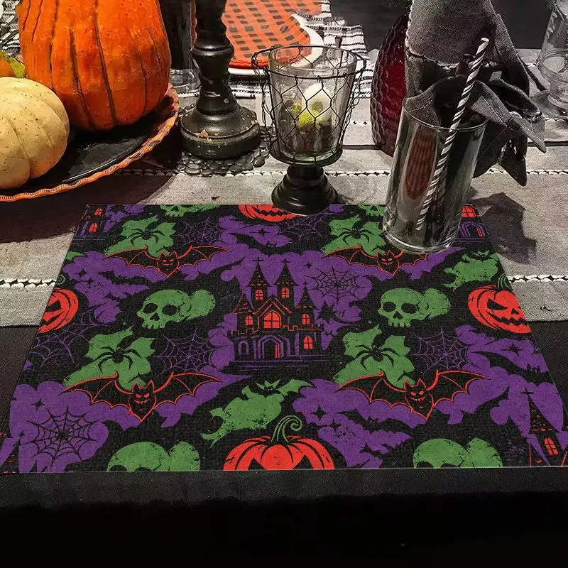 VIKAMA Halloween Party Placemat Cute Witch Ghost Holding Sign Table Mat for Dining Table Decor