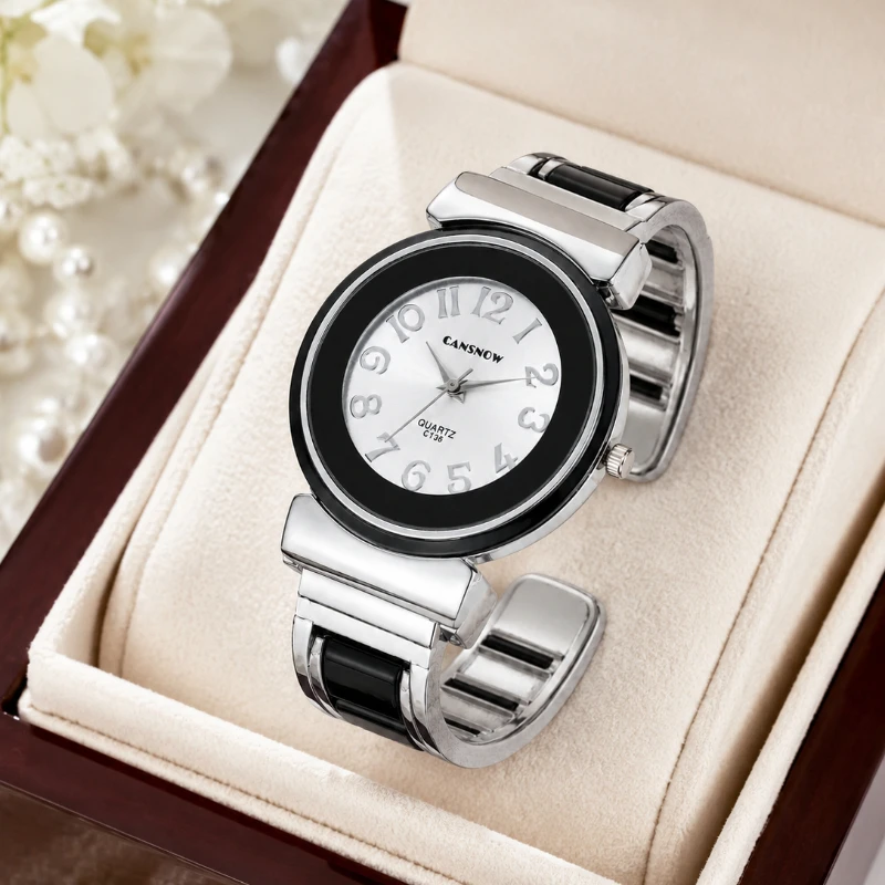 

Luxury Two-tone Alloy Women's Watch Fashion Round Big Number Ladies Quartz Wristwatch Elegant Dress Jewelry Bracelet Watch Reloj