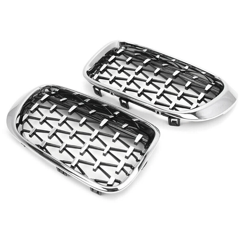 2PCS Set Front Kidney Grilles Diamond Meteor Style Chrome Fits For BMW X3 X4 F25 F26 14-18 Car Parts