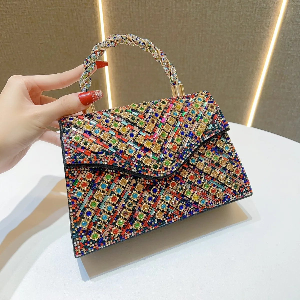 

Women’s Multi-Color Glitter Square Bag Elegant Bling Small Shoulder Tote Evening Purse Fashion Exquisite Party Handbag