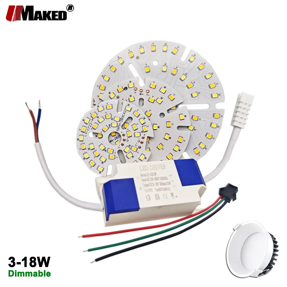 5/10sets LED PCB Plate With Box Driver Kits 3W 5W 7W 9W 12W 18W Dimmable Aluminum Heatsink Light SourceFor 3Colors Downlight DIY