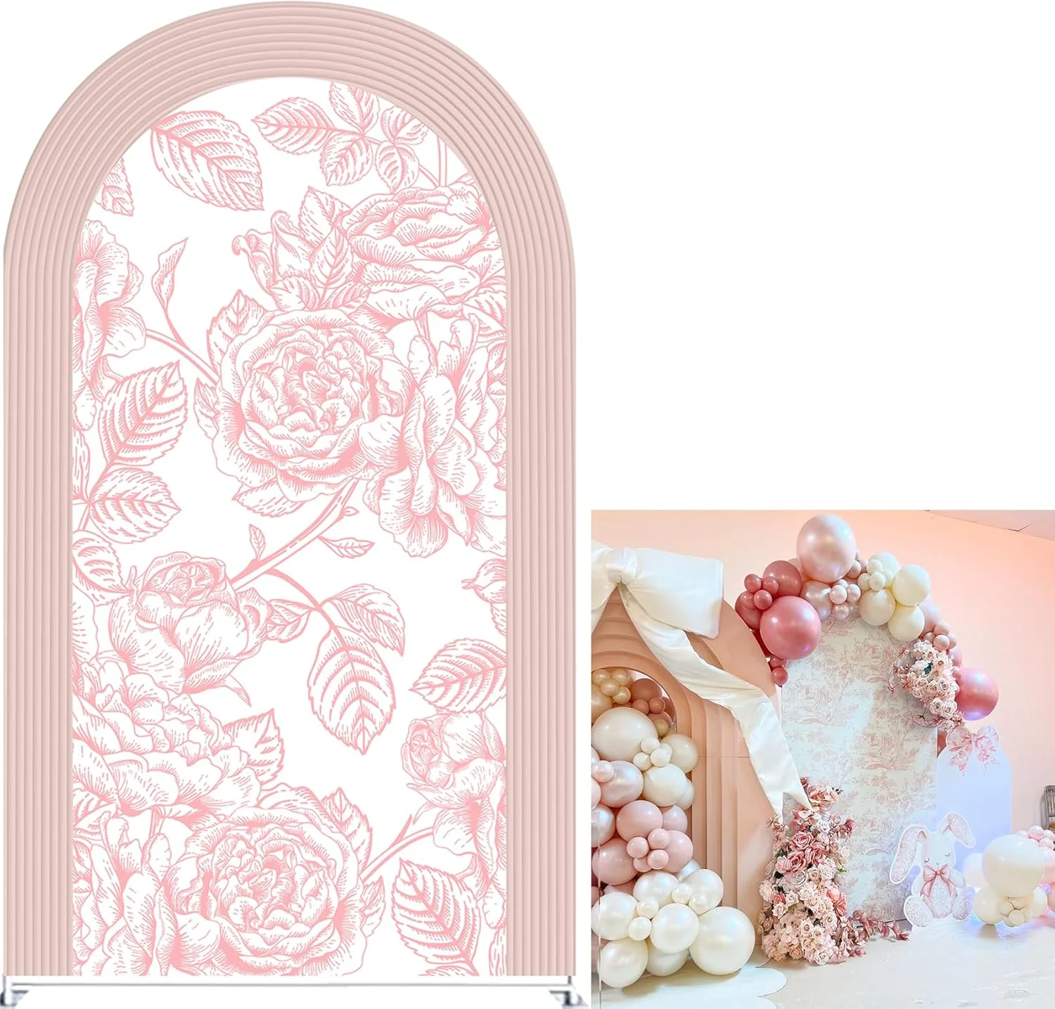 ピンクの花柄アーチ背景カバー-ヴィンテージ-シノワズリ牡丹アーチスタンド-スパンデックスカバー-エレガントなトワルドジュイ-ウェディング-誕生日パーティー