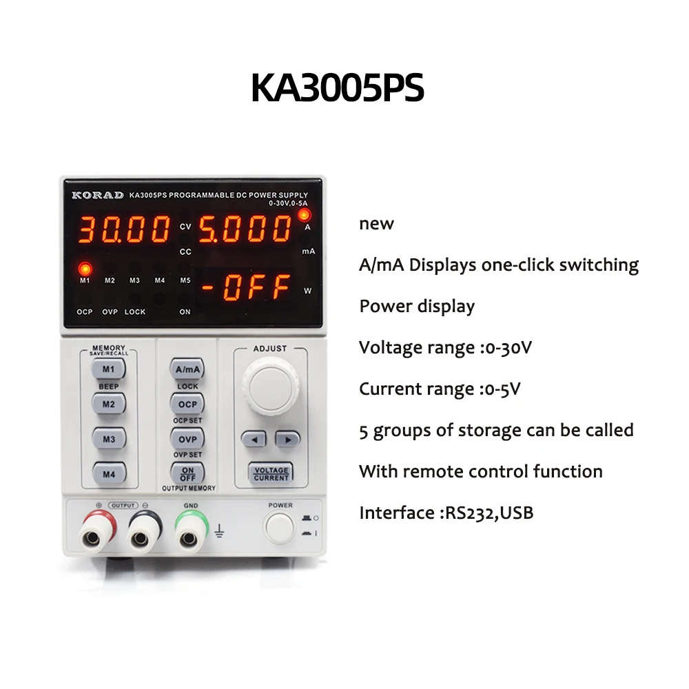 

KORAD KA3005PS Adjustable Linear DC Power Supply 30V 5A 0.01V 0.001A Laptop Phone Maintenance Precision Lab Digital