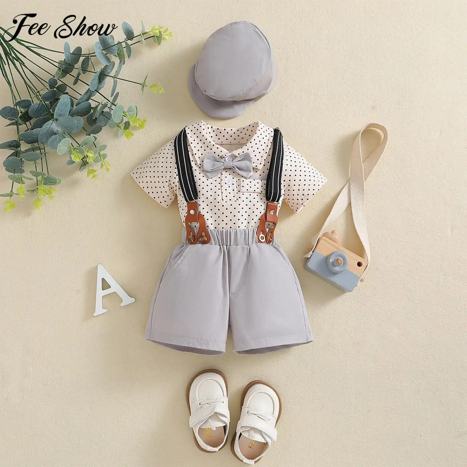 

Костюм джентльмена для маленьких мальчиков, наряд для крещения, дня рождения, свадьбы, рождественской вечеринки, топы с галстуком-бабочкой и лацканами с короткими рукавами и шорты на подтяжках