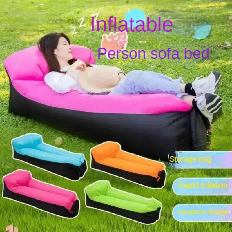 أريكة قابلة للنفخ كسولة محمولة في الهواء الطلق مع وسادة مائية على الشاطئ والعشب وسرير هوائي وحقيبة نوم قابلة للطي #2