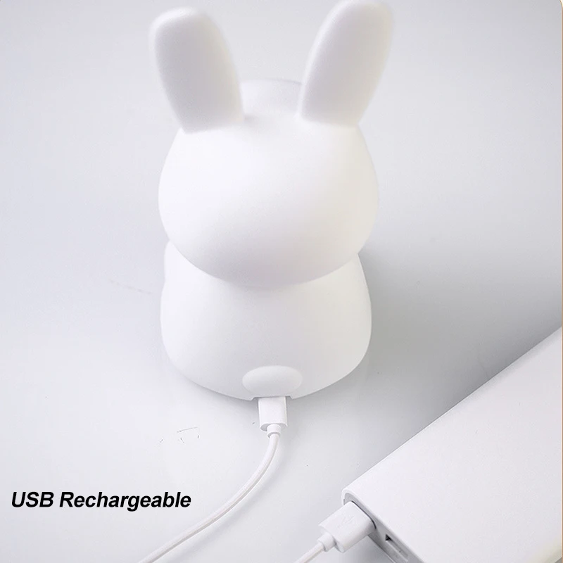 LED Night Light USB Silicone Rabbit Night Lights Cartoon Cute Bunny Lamp For Nursery Girls Boys Toddler Kawaii Room Decor