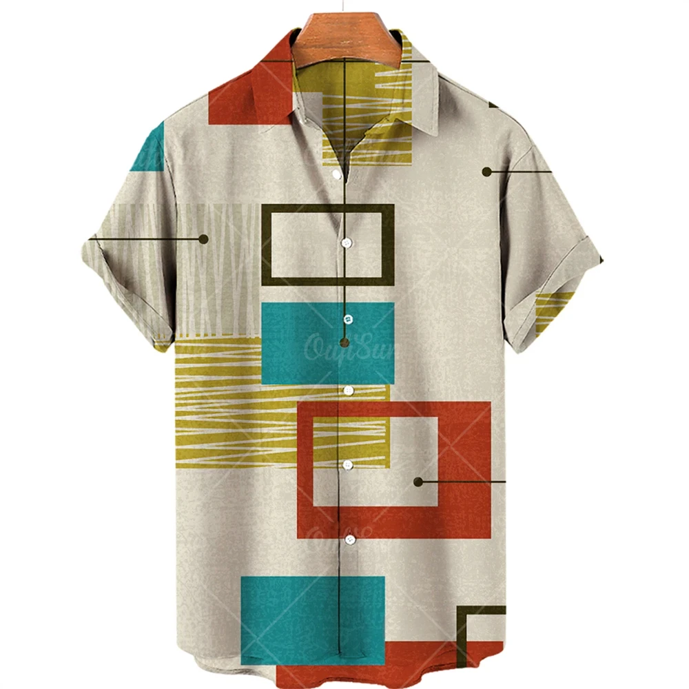 Summer Men's Hawaiian Shirt Short Sleeve Stripe Printed Shirts For Male Single Button Vintage Beach Tees Tops Man Clothing