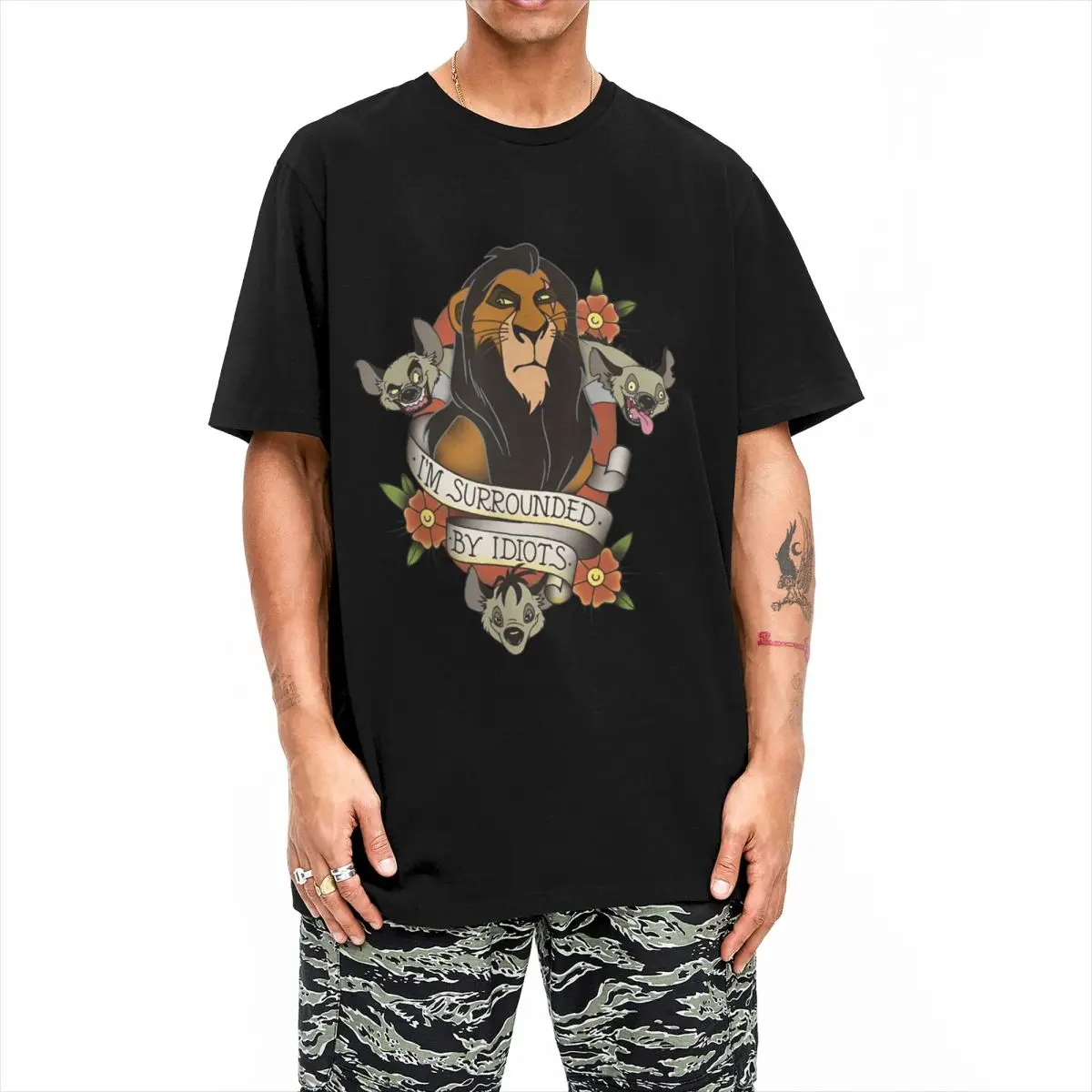 Men Women's Lion King Scar And Hyenas I'm Surrounded By Idiots T Shirts 100% Cotton Tops Short Sleeve Tees Plus Size T-Shirt