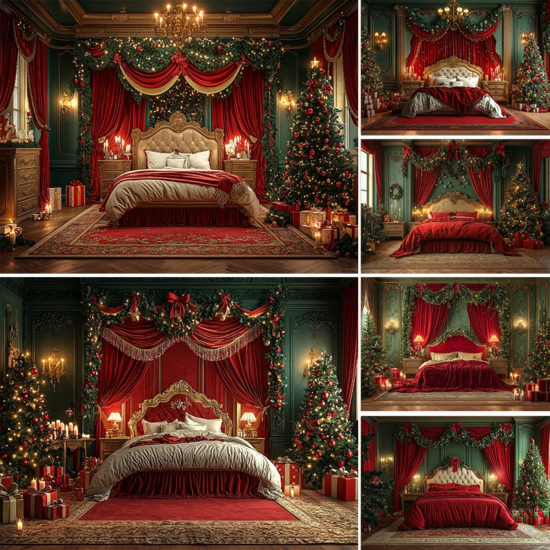

LS Winter Christmas Nights Bed Headboard Backdrops Kids Family Photography Baby Girl Festival Xmas Bedroom Backgrounds
