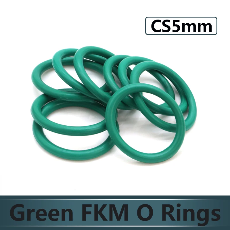 

10pcs FKM O Ring Sealing Green Gasket CS 5.0mm OD 16~100mm Oil Resistant High Temperature Resistance Fluorine Rubber Rings