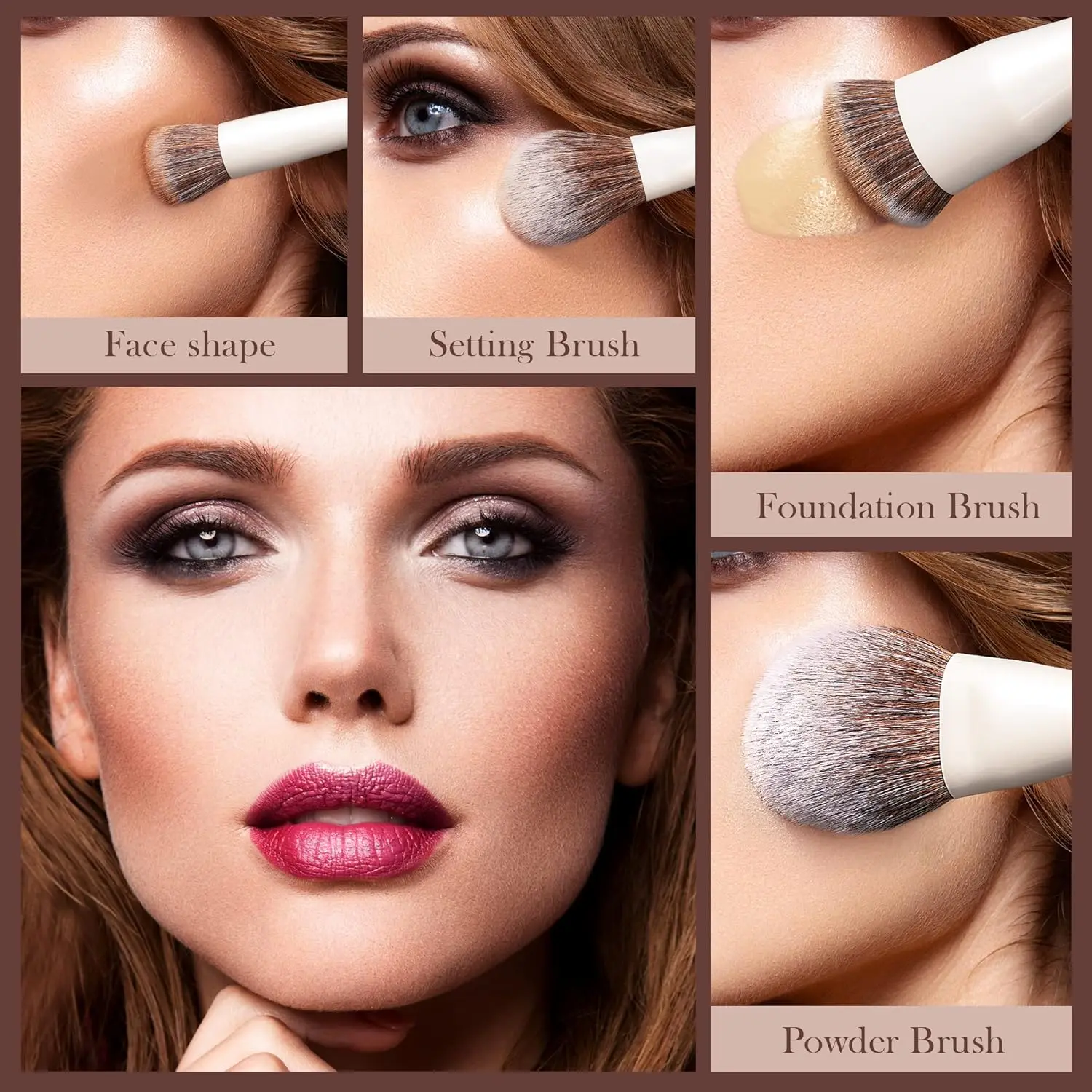 파운데이션, 컨실러, 블러셔, 컨투어, 아이섀도우용 14피스 프리미엄 합성 메이크업 브러쉬 세트 - 펄 화이트