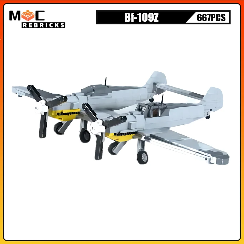 

MOC Building Blocks Bf-109Z-1 Military Fighter German High-tech Aircraft Weapon Assembly Model Creative Kid's DIY Bricks Toys