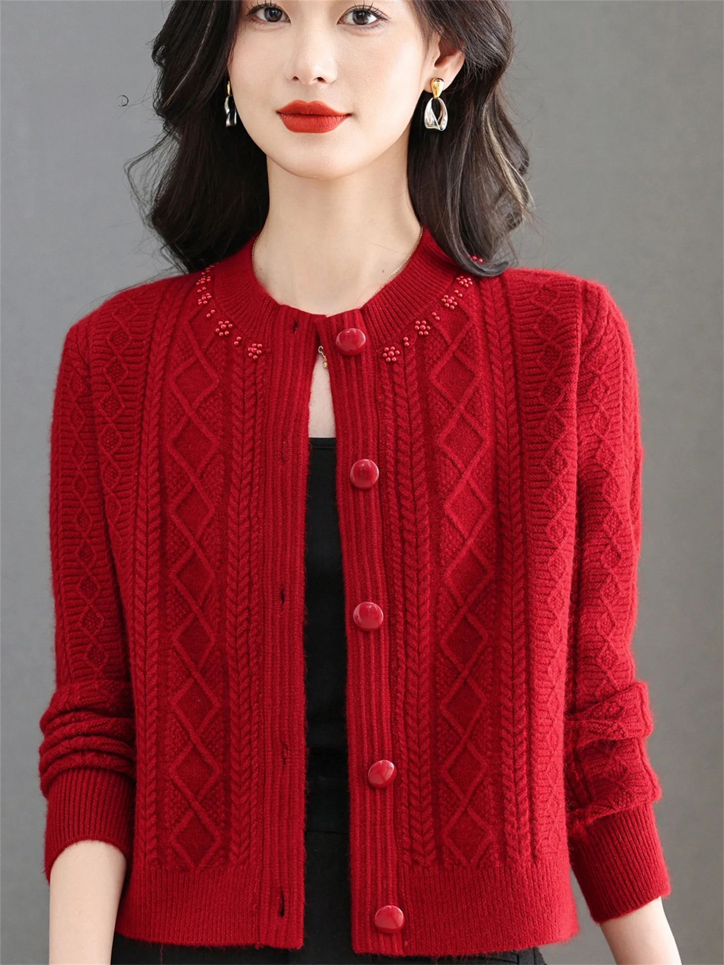 

Модный вязаный открытый кардиган круглого цвета, свободный крой для женщин среднего возраста, дышащий, повседневный, однобортный, без рукавов