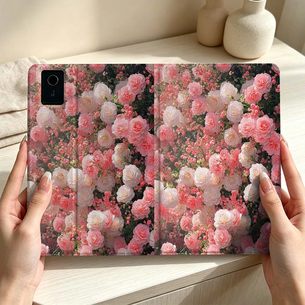 Pink Roses Cluster Print For Lenovo Xiaoxin Lenovo Tab Pad Pro Plus P12 P11 M10 Soft Pen Tray Tablet Case