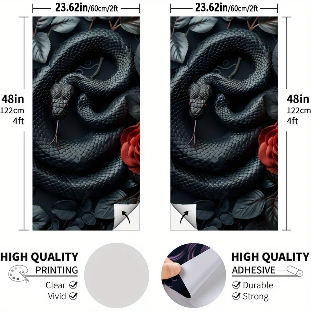 Dark Night Snake & Rose Waterproof Cornhole Board Vinyl Wraps, PVC Outdoor Game Board Design, Perfect for Sports & Leisure Activ