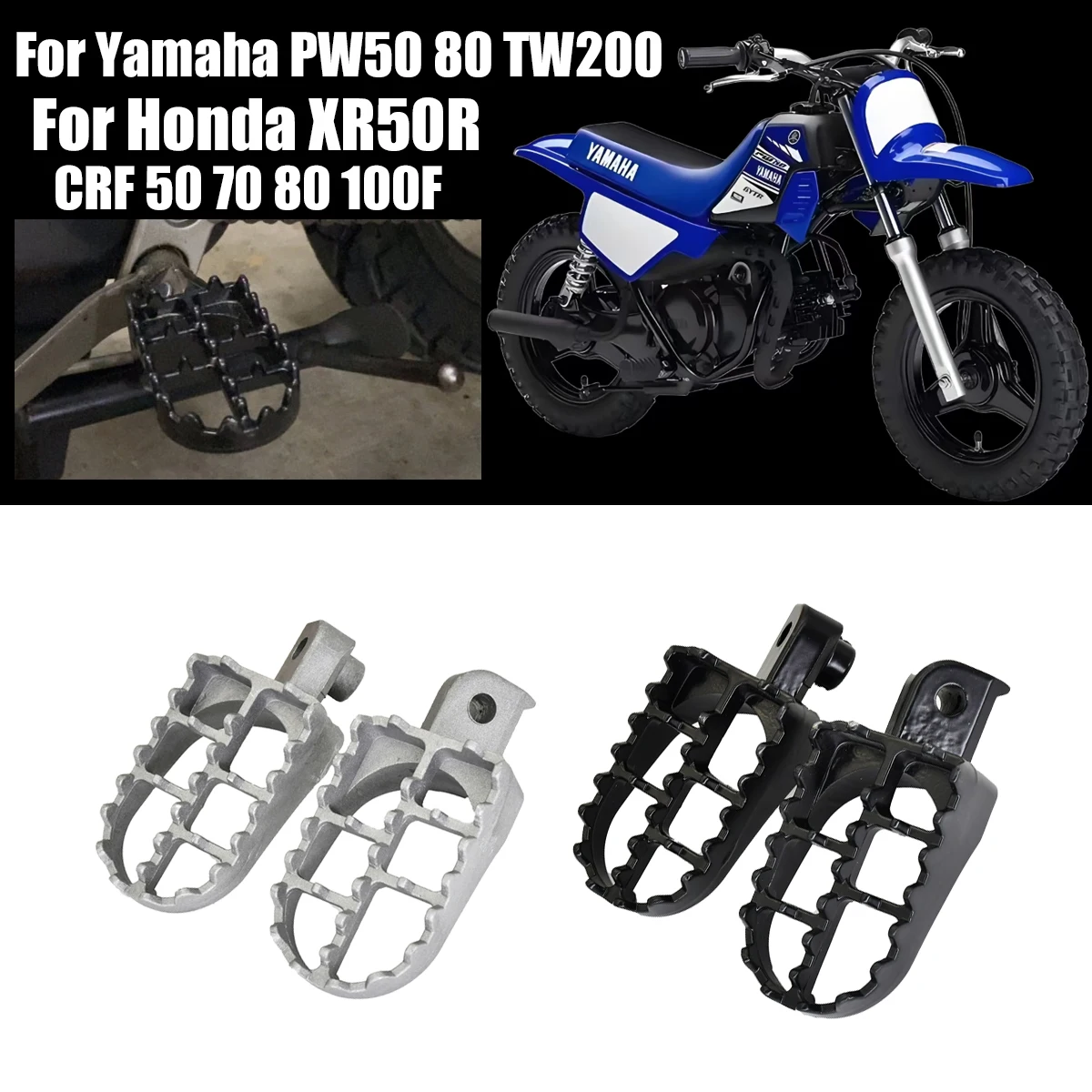 

Foot Pegs Footpeg Foot Pegs Pedals for Yamaha PW50 PW80 TTR 50 90 Honda CRF XR 50 70 80 100 150 TW200 Kawasaki KLR650 KLX110