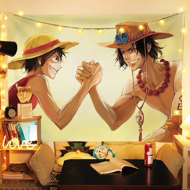 ผ้าแขวนผนังลายลูฟี่จากอนิเมะวันพีซ สำหรับตกแต่งห้องนอน ห้องผู้ชาย ผ้าตกแต่งผนังลายคนดัง