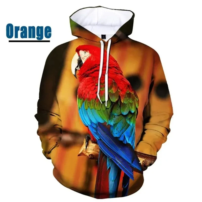 3D Parrot Printing Hoodies For Men Psittaciformes Graphic Hooded Sweatshirts Kids Fashion Streetwear Pullovers Y2k Hoodie Women