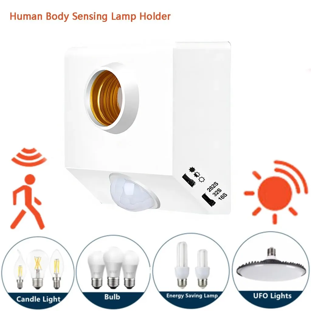 E27 LED Bulb Light Holder Automatic Human Body Infrared IR Sensor Lamp Holder AC85V-265V 100W PIR Motion Detector Wall Lamp Base